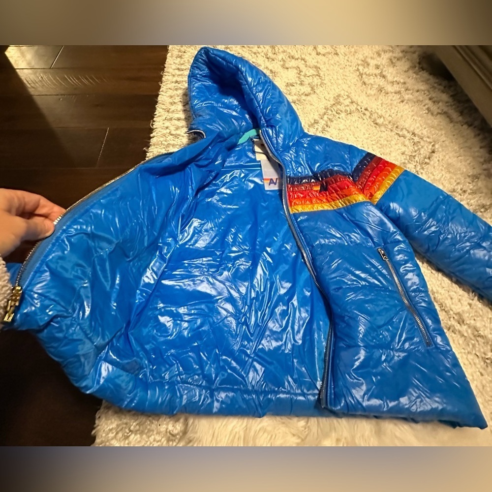 Aviator Nation 5 Stripe Luxe Trekker Puffer Jacket Dresden NWT Discontinued - Picture 8 of 16